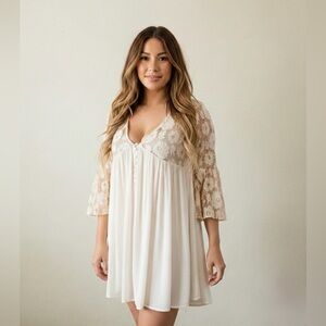 Boho Lace Bell Sleeve Babydoll Mini Dress / Tunic Festival Hippie Cottagecore M